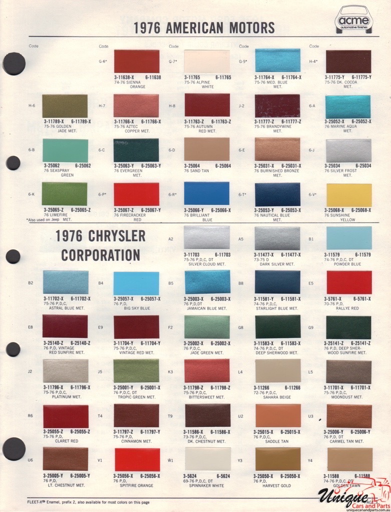 1976 Chrysler Paint Charts Acme 1